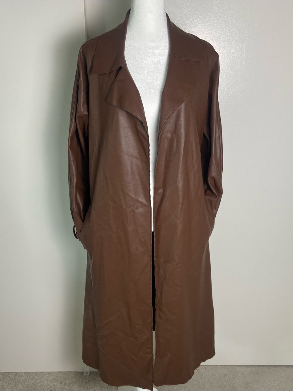 Forever 21 Chocolate Faux Leather Trench Coat